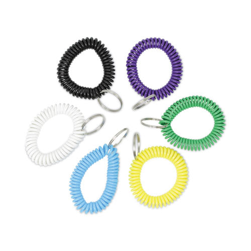 Image of Universal® Wrist Coil Plus Key Ring, Plastic, Assorted Colors, 6/pack