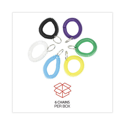 Image of Universal® Wrist Coil Plus Key Ring, Plastic, Assorted Colors, 6/pack