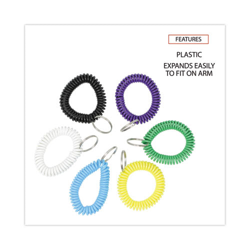 Image of Universal® Wrist Coil Plus Key Ring, Plastic, Assorted Colors, 6/pack