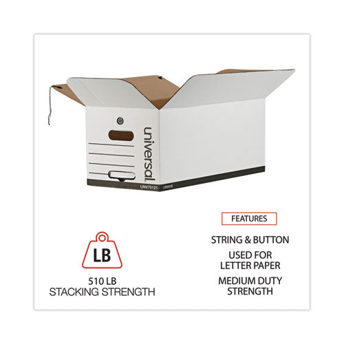 Image of Universal® Deluxe Quick Set-Up String-And-Button Boxes, Letter Files, White, 12/carton