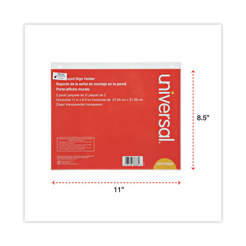 Image of Universal® Wall Mount Sign Holder, 11 x 8.5, Horizontal, Clear, 2/Pack