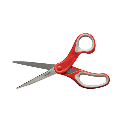 Image of Scotch® Multi-Purpose Scissors, 8" Long, 3.38" Cut Length, Straight Gray/Red Handle