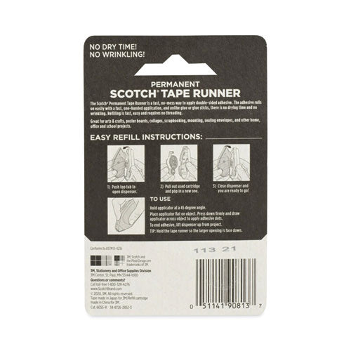 Image of Scotch® Refill for the Redesigned Scotch 6055 Tape Runner Dispenser, 0.31" x 49 ft, Dries Clear