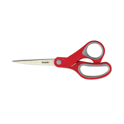 Image of Scotch® Multi-Purpose Scissors, 8" Long, 3.38" Cut Length, Straight Gray/Red Handle