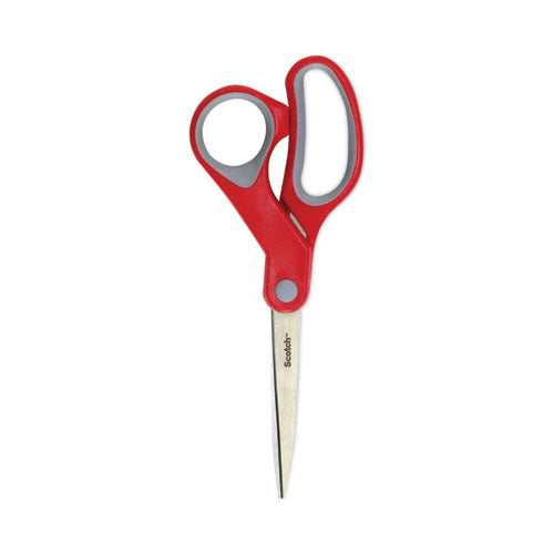 Image of Scotch® Multi-Purpose Scissors, 8" Long, 3.38" Cut Length, Straight Gray/Red Handle