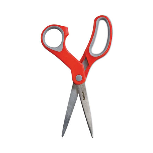 Image of Scotch® Multi-Purpose Scissors, 8" Long, 3.38" Cut Length, Straight Gray/Red Handle