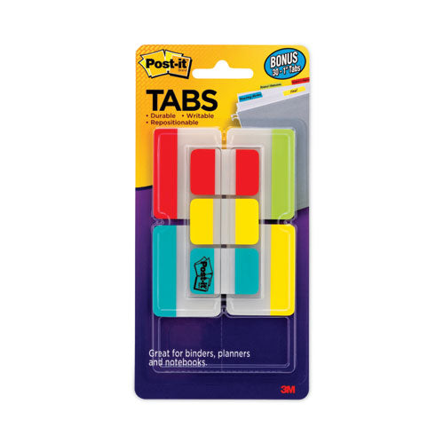 Image of Post-it® Tabs Plain Solid Color Tabs Value Pack, (66) 1/5-Cut 1" Wide, (48) 1/3-Cut 2" Wide, Assorted Colors and Sizes, 114/Pack