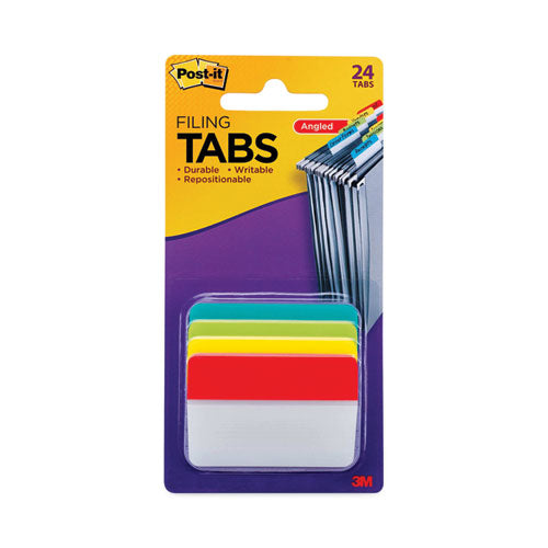 Image of Post-it® Tabs 2" Plain Solid Color Angled Tabs, 1/5-Cut, Assorted Colors, 2" Wide, 24/Pack