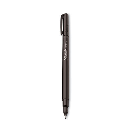 Image of Sharpie® Water-Resistant Ink Porous Point Pen, Stick, Fine 0.4 mm, Black Ink, Black Barrel, Dozen