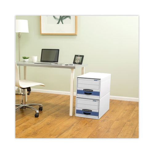 Image of Bankers Box® Stor/drawer Basic Space-Savings Storage Drawers, Legal Files, 16.75" X 19.5" X 11.5", White/blue, 6/carton
