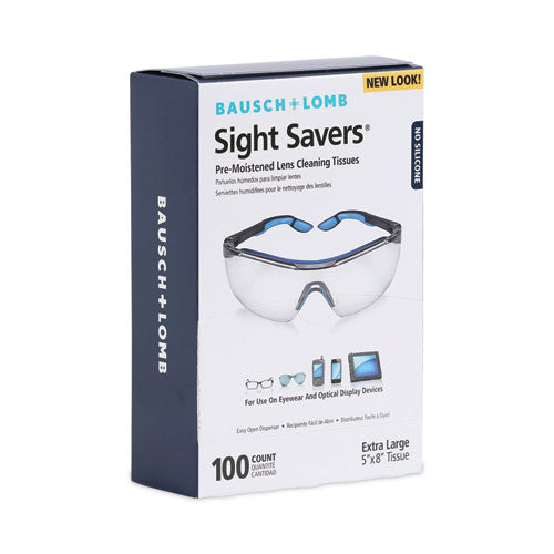 Image of Bausch & Lomb Sight Savers Premoistened Lens Cleaning Tissues, 8 x 5, 100/Box