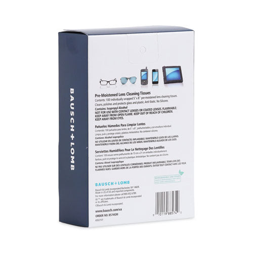 Image of Bausch & Lomb Sight Savers Premoistened Lens Cleaning Tissues, 8 x 5, 100/Box, 10 Box/Carton