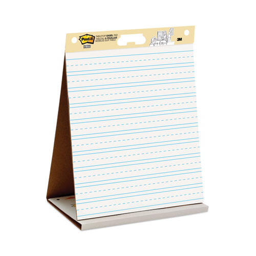 Image of Post-it® Easel Pads Super Sticky Self-Stick Tabletop Easel Pad with Command Strips, Presentation Format (1.5" Rule), 20 x 23, White, 20 Sheets