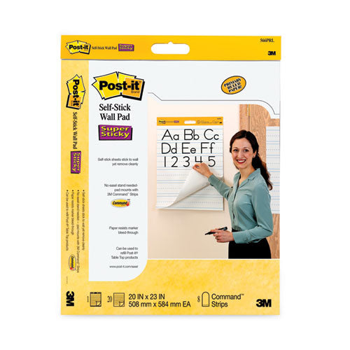 Image of Post-it® Easel Pads Super Sticky Self-Stick Wall Pad, Manuscript Format (Primary 3" Rule), 20 x 23, White, 20 Sheets, 2/Pack