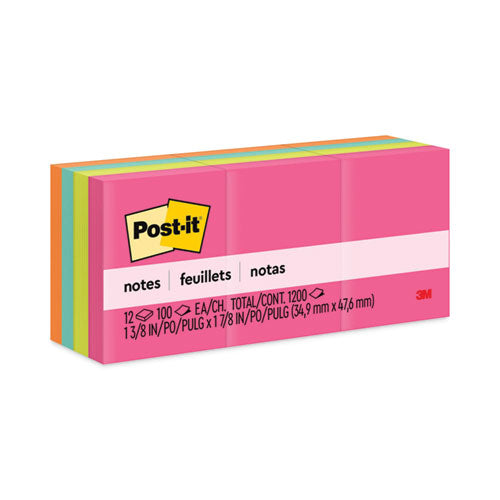 Image of Post-it® Notes Original Pads in Poptimistic Collection Colors, 1.38" x 1.88", 100 Sheets/Pad, 12 Pads/Pack