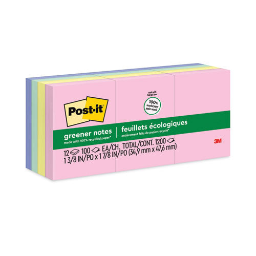 Image of Post-it® Greener Notes Original Recycled Note Pads, 1.38" x 1.88", Sweet Sprinkles Collection Colors, 100 Sheets/Pad, 12 Pads/Pack