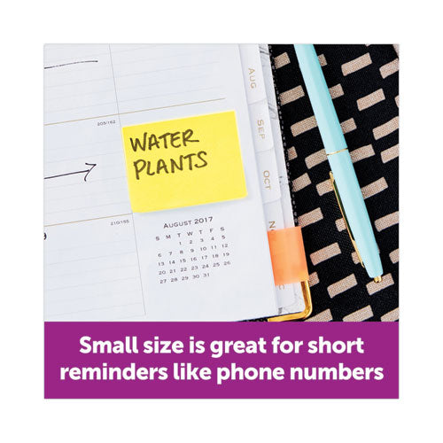 Image of Post-it® Greener Notes Original Recycled Note Pads, 1.5" x 2", Canary Yellow, 100 Sheets/Pad, 12 Pads/Pack