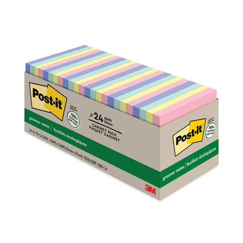 Image of Post-it® Greener Notes Original Recycled Note Pad Cabinet Pack, 3" x 3", Sweet Sprinkles Collection Colors, 75 Sheets/Pad, 24 Pads/Pack