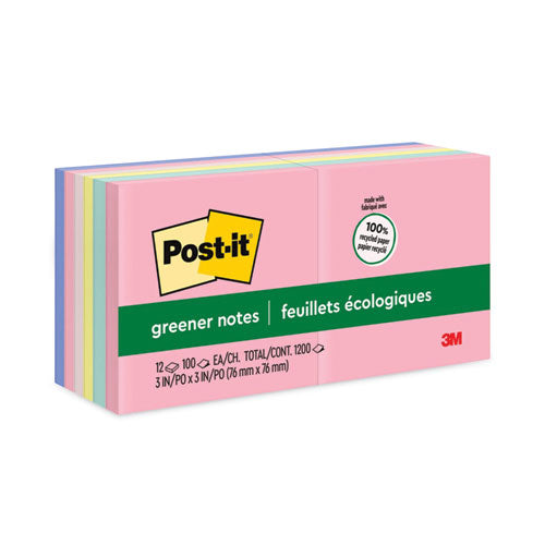 Image of Post-it® Greener Notes Original Recycled Note Pads, 3" x 3", Sweet Sprinkles Collection Colors, 100 Sheets/Pad, 12 Pads/Pack