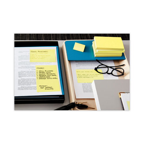 Image of Post-it® Greener Notes Original Recycled Note Pads, 3" x 5", Canary Yellow, 100 Sheets/Pad, 12 Pads/Pack