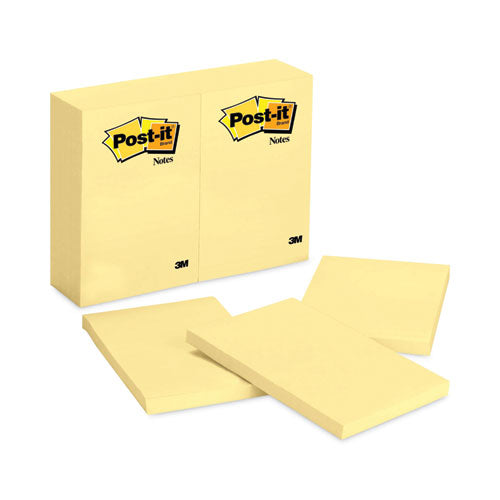 Image of Post-it® Notes Original Pads in Canary Yellow, 4" x 6", 100 Sheets/Pad, 12 Pads/Pack
