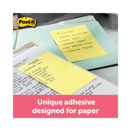 Image of Post-it® Notes Original Pads in Canary Yellow, Note Ruled, 4" x 6", 100 Sheets/Pad, 12 Pads/Pack