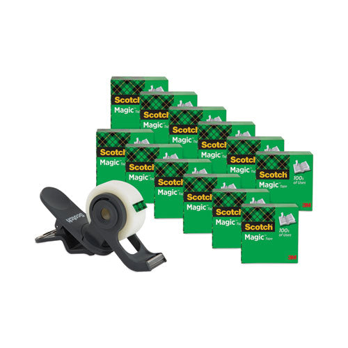 Image of Scotch® Clip Dispenser Value Pack With 12 Rolls Of Tape, 1" Core, Plastic, Charcoal