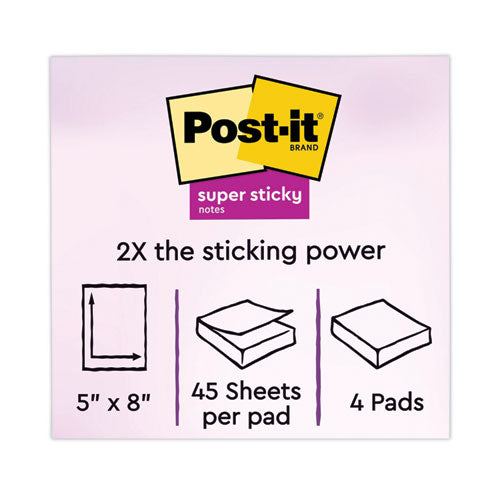 Image of Post-it® Notes Super Sticky Pads in Energy Boost Collection Colors, Note Ruled, 5" x 8", 45 Sheets/Pad, 4 Pads/Pack