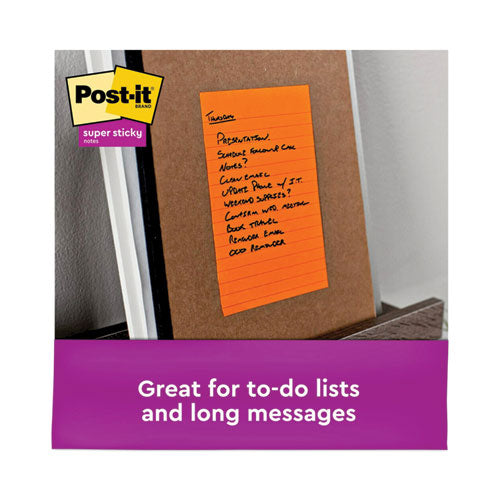 Image of Post-it® Notes Super Sticky Pads in Energy Boost Collection Colors, Note Ruled, 5" x 8", 45 Sheets/Pad, 4 Pads/Pack