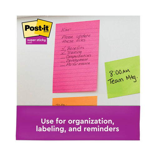Image of Post-it® Notes Super Sticky Pads in Energy Boost Collection Colors, Note Ruled, 5" x 8", 45 Sheets/Pad, 4 Pads/Pack