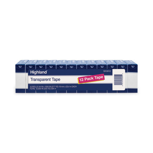 Image of Highland Transparent Tape, 1" Core, 0.75" X 83.33 Ft, Clear, 12/pack