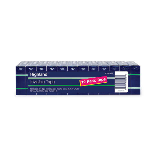 Image of Highland Invisible Permanent Mending Tape, 1" Core, 0.75" X 83.33 Ft, Clear, 12/pack