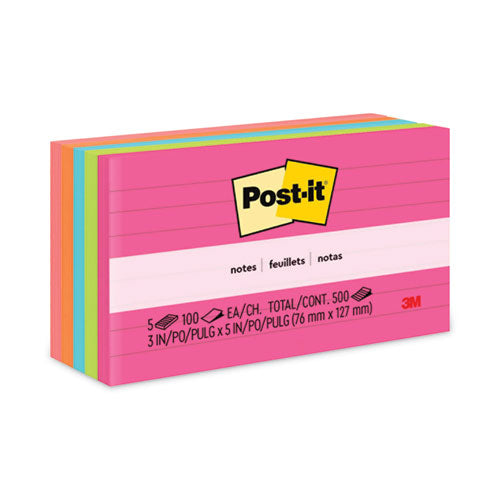 Image of Post-it® Notes Original Pads in Poptimistic Collection Colors, Note Ruled, 3" x 5", 100 Sheets/Pad, 5 Pads/Pack