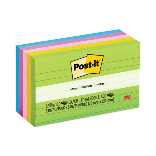 Image of Post-it® Notes Original Pads in Floral Fantasy Collection Colors, Note Ruled, 3" x 5", 100 Sheets/Pad, 5 Pads/Pack