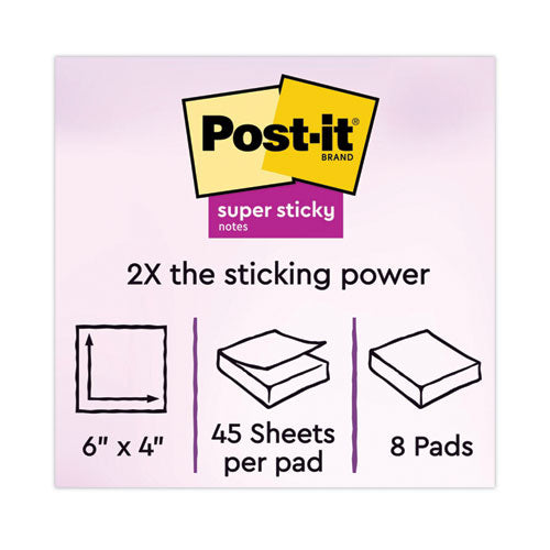 Image of Post-it® Notes Super Sticky Meeting Notes in Energy Boost Collection Colors, 6" x 4", 45 Sheets/Pad, 8 Pads/Pack