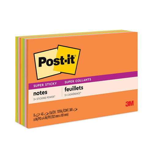 Image of Post-it® Notes Super Sticky Meeting Notes in Energy Boost Collection Colors, 6" x 4", 45 Sheets/Pad, 8 Pads/Pack