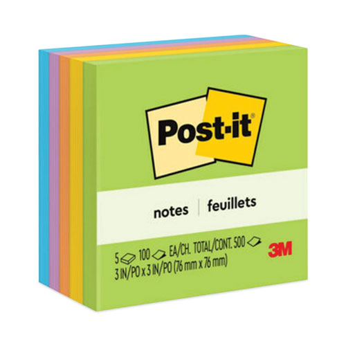 Image of Post-it® Notes Original Pads in Floral Fantasy Collection Colors, 3" x 3", 100 Sheets/Pad, 5 Pads/Pack
