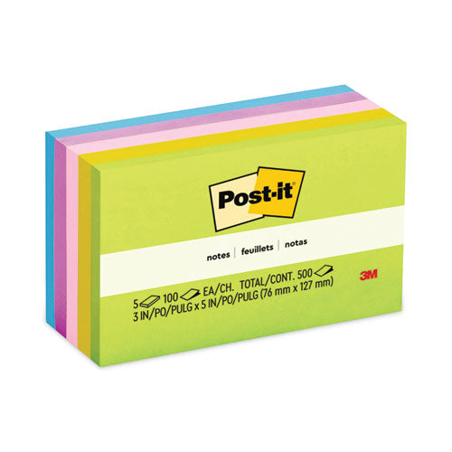 Image of Post-it® Notes Original Pads in Floral Fantasy Collection Colors, 3" x 5", 100 Sheets/Pad, 5 Pads/Pack