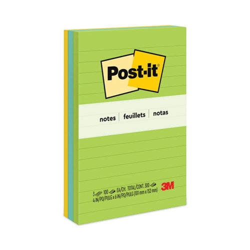 Image of Post-it® Notes Original Pads in Floral Fantasy Collection Colors, Note Ruled, 4" x 6", 100 Sheets/Pad, 3 Pads/Pack