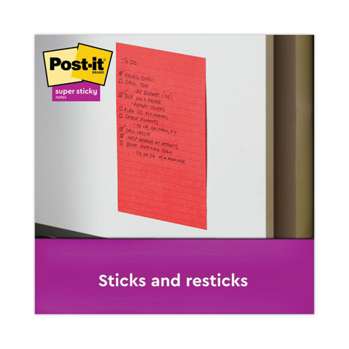 Image of Post-it® Notes Super Sticky Pads in Playful Primary Collection Colors, Note Ruled, 4" x 6", 90 Sheets/Pad, 3 Pads/Pack