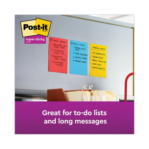 Image of Post-it® Notes Super Sticky Pads in Playful Primary Collection Colors, Note Ruled, 4" x 6", 90 Sheets/Pad, 3 Pads/Pack