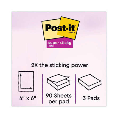 Image of Post-it® Notes Super Sticky Pads in Supernova Neon Collection Colors, Note Ruled, 4" x 6", 90 Sheets/Pad, 3 Pads/Pack