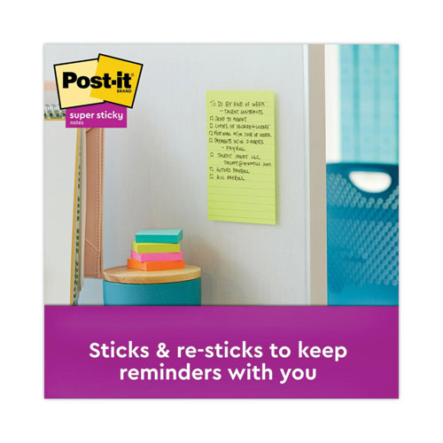 Image of Post-it® Notes Super Sticky Pads in Supernova Neon Collection Colors, Note Ruled, 4" x 6", 90 Sheets/Pad, 3 Pads/Pack