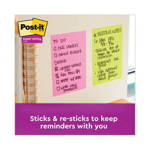 Image of Post-it® Notes Super Sticky Pads in Supernova Neon Collection Colors, Note Ruled, 4" x 6", 90 Sheets/Pad, 3 Pads/Pack