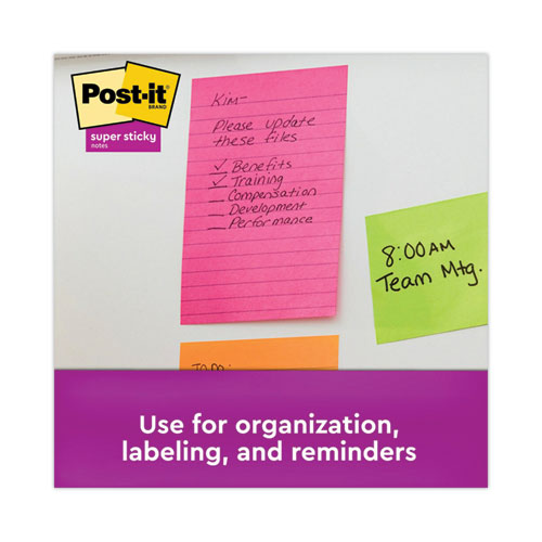 Image of Post-it® Notes Super Sticky Pads in Supernova Neon Collection Colors, Note Ruled, 4" x 6", 90 Sheets/Pad, 3 Pads/Pack