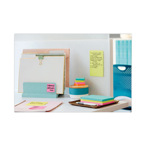 Image of Post-it® Notes Super Sticky Pads in Supernova Neon Collection Colors, Note Ruled, 4" x 6", 90 Sheets/Pad, 3 Pads/Pack