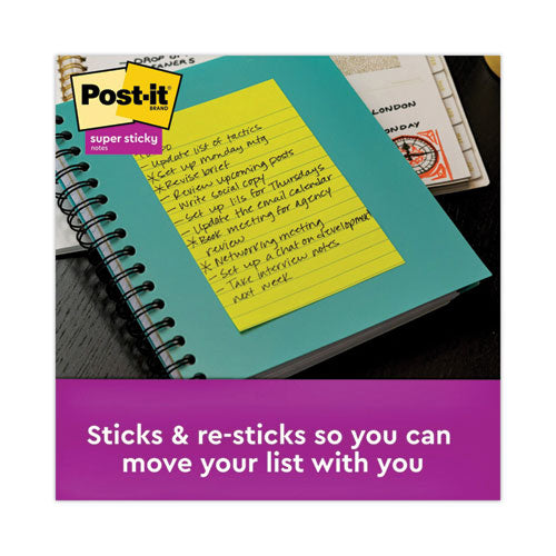 Image of Post-it® Notes Super Sticky Pads in Energy Boost Collection Colors, Note Ruled, 4" x 6", 90 Sheets/Pad, 3 Pads/Pack