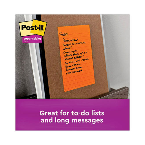 Image of Post-it® Notes Super Sticky Pads in Energy Boost Collection Colors, Note Ruled, 4" x 6", 90 Sheets/Pad, 3 Pads/Pack