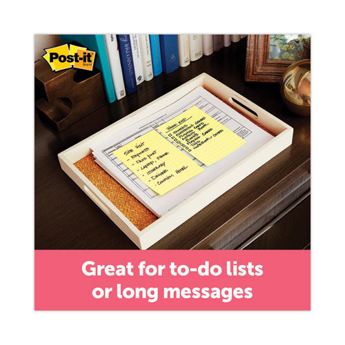 Image of Post-it® Notes Super Sticky Pads in Canary Yellow, Note Ruled, 4" x 6", 90 Sheets/Pad, 5 Pads/Pack