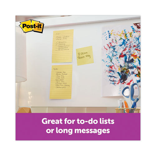 Image of Post-it® Notes Super Sticky Pads in Canary Yellow, Note Ruled, 4" x 6", 90 Sheets/Pad, 5 Pads/Pack